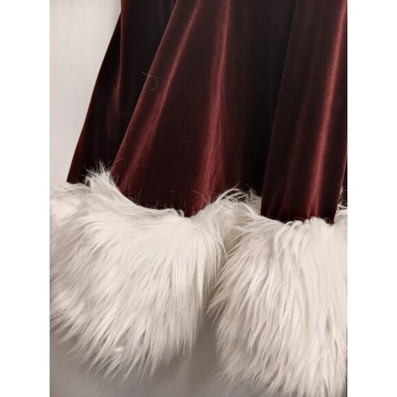 Christmas Caroler Mrs Santa Velvet Mini Dress M L Costume Burghandy Velvet White - Picture 7 of 16